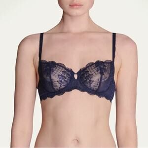 Simone Perele Demi Underwire Bra Blue Lace Size 36C Luxury Erotic Lingerie